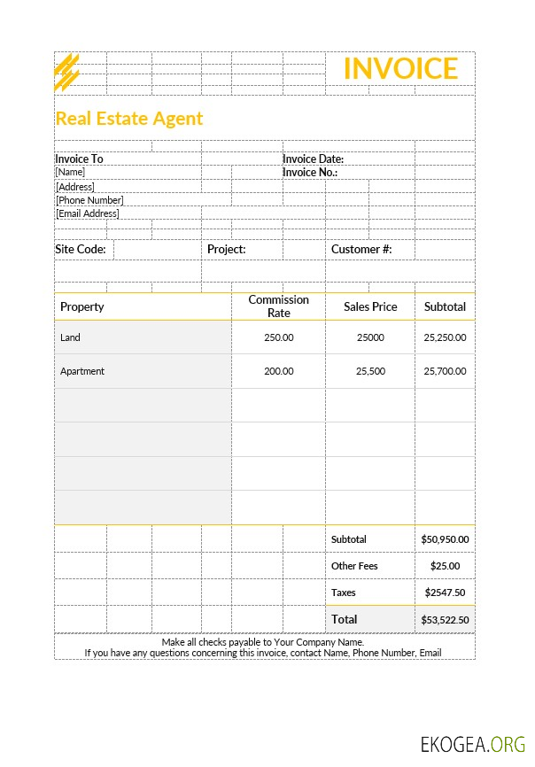 Facture de l'agent immobilier